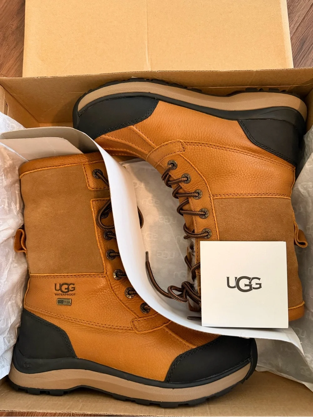 UGG Women's Tan and Black Waterproof Lace-Up Winter Boots